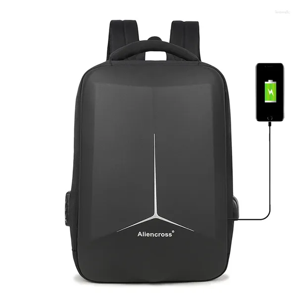 Backpack Men USB Charging Anti-roubo de 15,6 polegadas Mochilas de laptop para a bolsa escolar dura para adolescentes à prova d'água