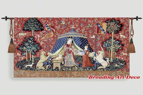 Desejo a senhora, a parede de tapeçaria medieval de unicórnio pendurada jacquard weave gobelin home arte decoração aubusson algodão 100 2101035220