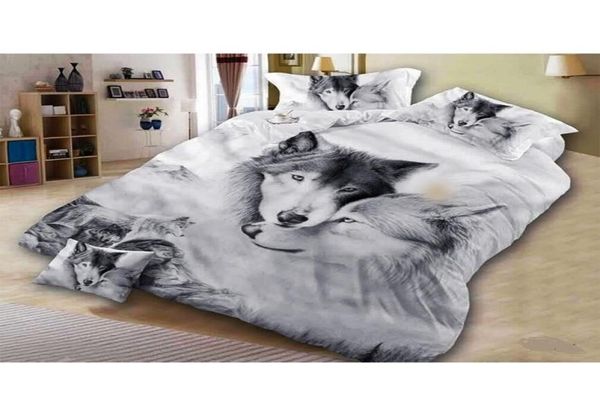 Пара волчьей постельные принадлежности для постельных принадлежностей Cool Grey Lovers Wolf Cover Cover Set 3d Vivid Comforter Cover 3pcs Twin Full Queen King Y2004175801107