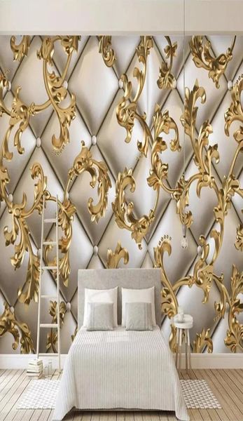 Benutzerdefinierte Tapete 3D Weiches Paket Golden Muster Europäischer Stil Wohnzimmer TV -Hintergrund Wallpapiere Home Decor8413100