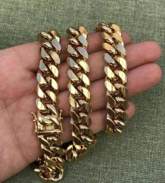 MEN039S Miami Cuban Link Chain 18K Gold plattiert Edelstahl 12mm Kette 3003903916449161290627