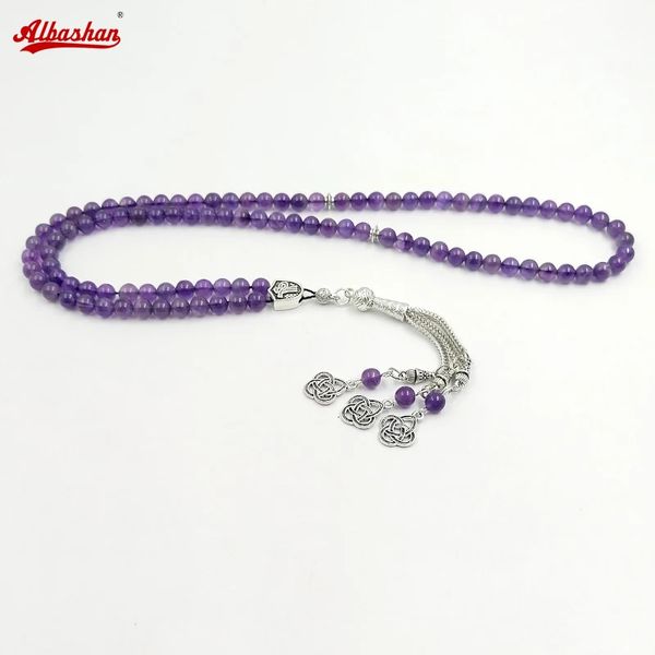 Tasbih naturale ametista naturale bracciale musulmano bracciale viola misbaha 99 rosario tallone di gioielli islamici regalo accessorio eid regalo eid 240415