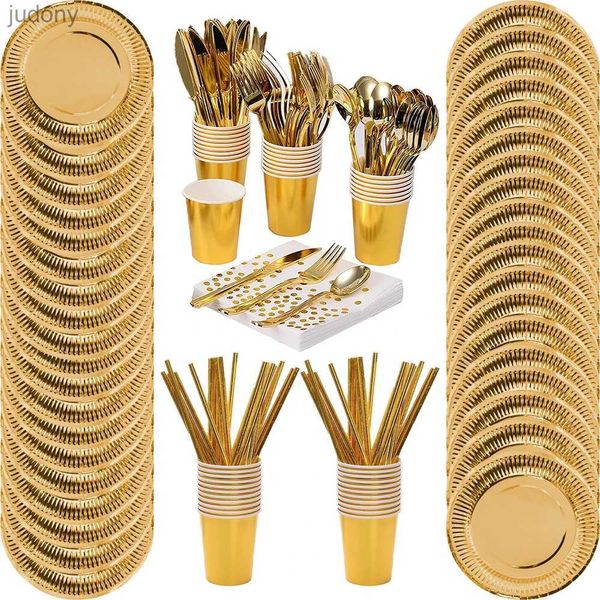 Tavoli da tavolo in plastica usa e getta Happy Birthday Gold Decoration Gold Coppa tovagliolo da tavolo usa e getta set da baby shower per bambini decorazione per feste di compleanno per adulti wx