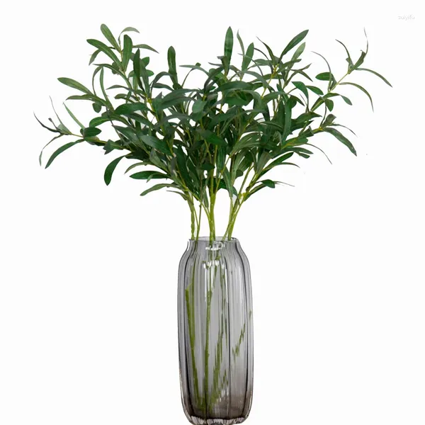 Flores decorativas Plantas artificiais de ramificação de oliveira folhas de planta de plástico verde para decoração de casamento em casa