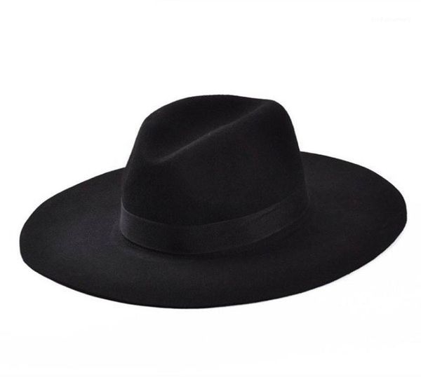 Cappelli a fedora di lana da 100 in lana classici grandi cappelli a nastro per donne uomini floppy top hat18267427