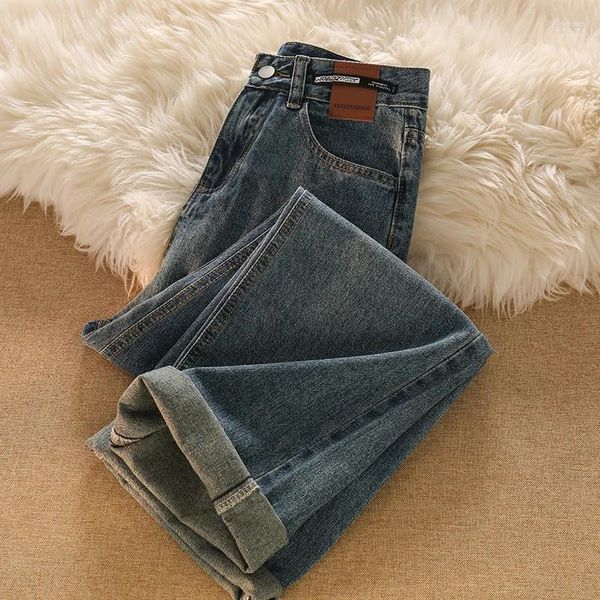 Jeans jeans dritta gambe design senso del comfort di lusso alto e slim retrò drappeggiato abbigliamento pantaloni larghi