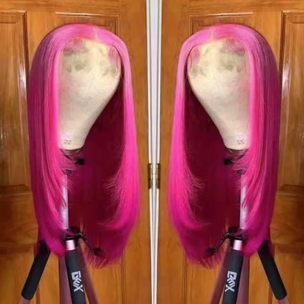 Rongduoyi pembe saç katmanlı saç kesimi düz dantel ön peruklar doğal saç uzun düz cosplay ısı fiber sentetik peruk mor 240423