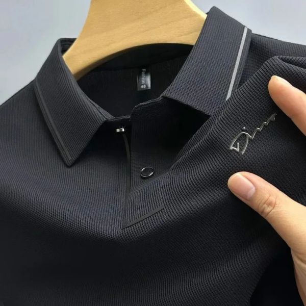 2024 Brand Summer Ice Seide Atmungsaktives Polo-Hemd Männer Kurzarm High-End Exquisite Letter Stickerei Casual Lteel T-Shirt Tops 240429