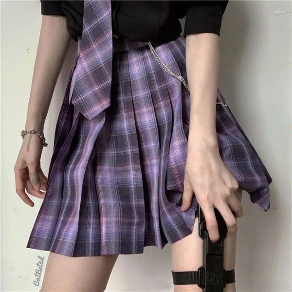 Gonne donne viola gonna nera gonna a quadri scozzese estate in alto in vita harajuku giapponesi vestiti carini mini cosplay sexy