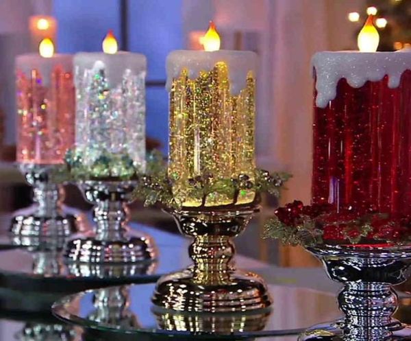 Rotierende Farbwechsel Glitzer LED -Kerzen Nachtlicht Flameles Romantische Kristall elektronische Kerzenlicht 300 ml Weihnachtsdekoration H121164742