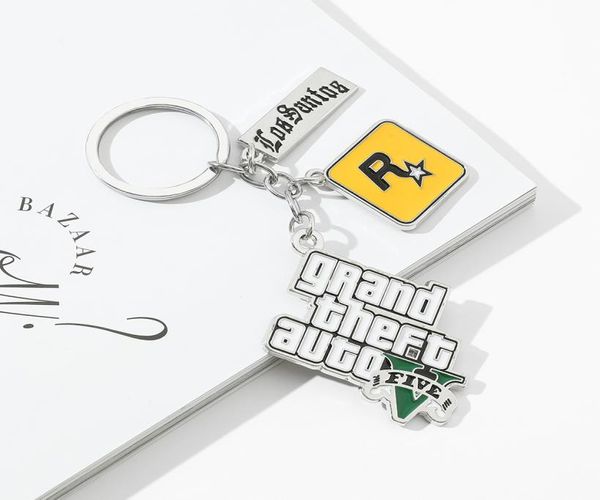 GTA 5 Game Keychain Grand Theft Auto 5 Keychain für Männer Fans Xbox PC Rockstar Keyring Halbschild Llaveros5130745