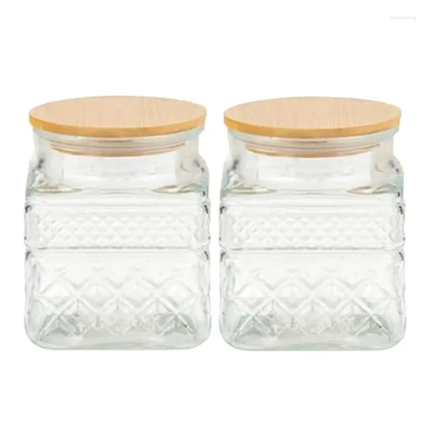 Garrafas de armazenamento 2 PCs Jarros de vidro quadrado Coffee Pasta Sugar Tea Snacks Chinete Jar Decoração de cozinha