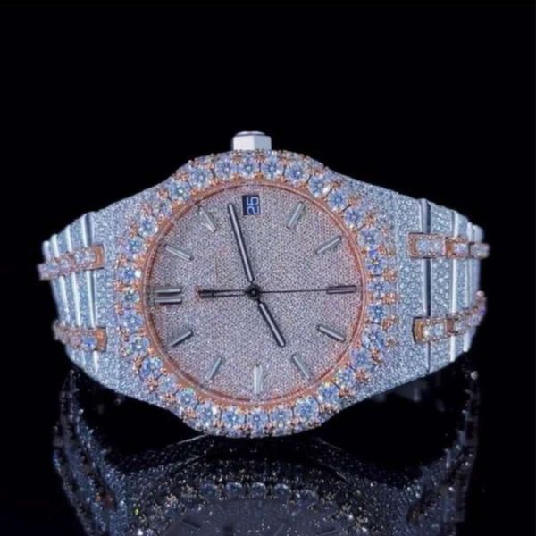 Продажа со льдом с льдом Moissanite Watch бесцветные бриллианты для мужчин.
