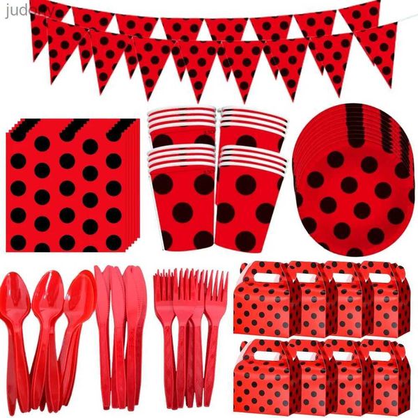 Tavoli da tavolo in plastica usa e getta Ladybug decorazione di compleanno a tema baby condividendo stoviglie borse usa e getta wx