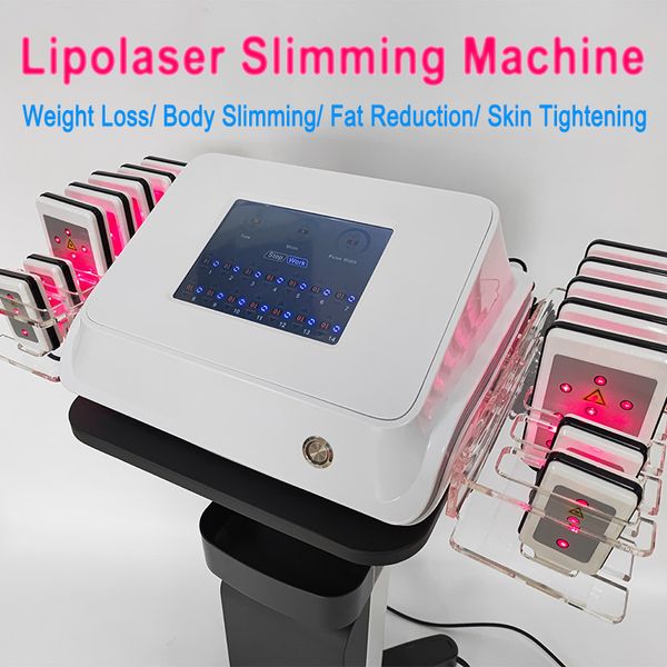 Máquina de lipolaser portátil Corpo de gordura esbelta Remoção de gordura Cuidado com a pele Lipo Laser Perda de peso Diodo de redução de celulite Equipamento de 650nm com 14 almofadas