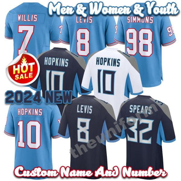 2024 Nuova Custom 7 Malik Willis 10 DeAndre Hopkins Football Jersey 98 Jeffery Simmons 1 Warren Moon Men Womens Youth Times S-6xl