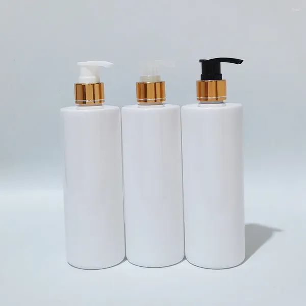 Speicherflaschen 20pcs 350 ml leere Gold Silber Schraube Lotion Pumpe Kunststoff weiße Flasche für kosmetische Verpackungen persönliche Pflege -Shampoo -Behälter