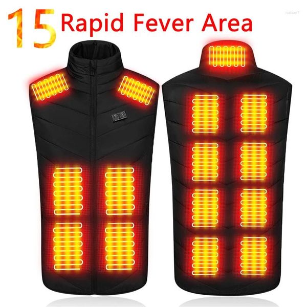 Herren-Tanktops 15 Flächen Heizungsweste Männer/Frauen lässig V-Ausschnitt USB erhitzte Control Temperatur Jacke Baumwollmantel Winterjagd