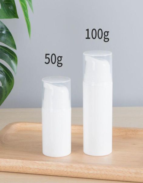 Plastik 50 ml 100 ml weiße luftlose Pumpenlotion Elmusionsflasche Kosmetische Topf leer Creme Behälter F39706682052