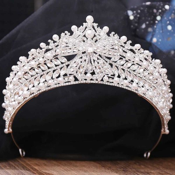 Tiaras elegante luxo fofo big big nó de cristal pérola coroa tiara para mulheres meninas princesas casamentos de casamento acessórios para festa de cabelo