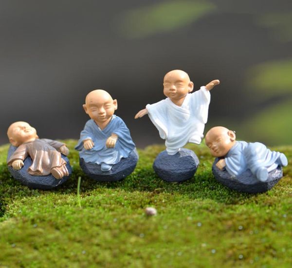 Kung fu cartoni animati figurine mini monaci ornamenti decorazioni terrarium muschio succulento micro paesa