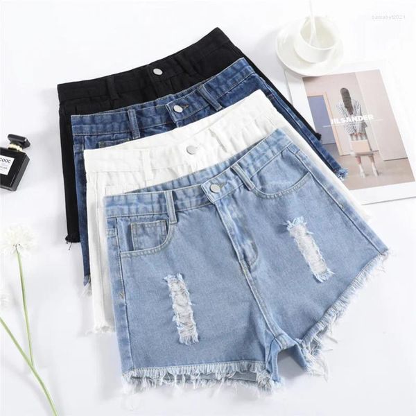 Jeans femininos 2024 verão mulheres legais shorts folgados rasgados Lady High Streetwear Korea Beach Pants Girls Students Tassels