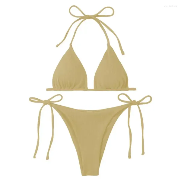 Damen Badebekleidung Badeanzug Stilvoller Schnürhalholer Bikini Set mit Triangle Cup BH Solid Color Beachwege für schnelle Trocknung Sommer