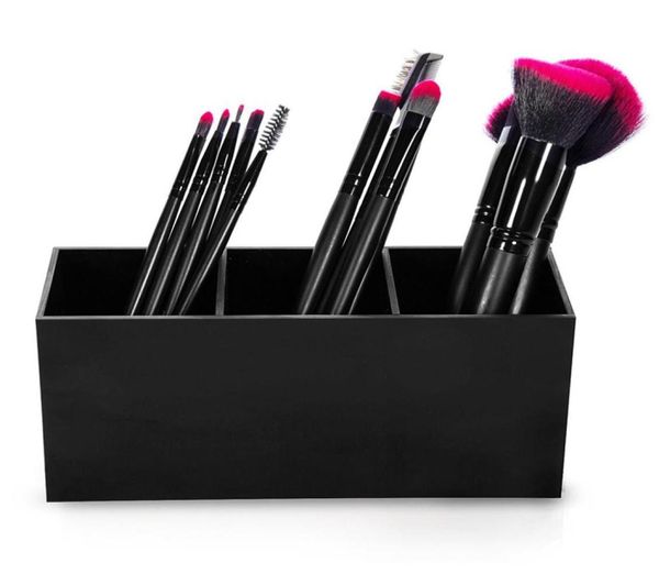 Drei Slots Acryl Makeup Organizer Hochqualität schwarzer Plastik Desktop Lippenstifte Stand Case Fashion Make -up Tools Storage Box1538859