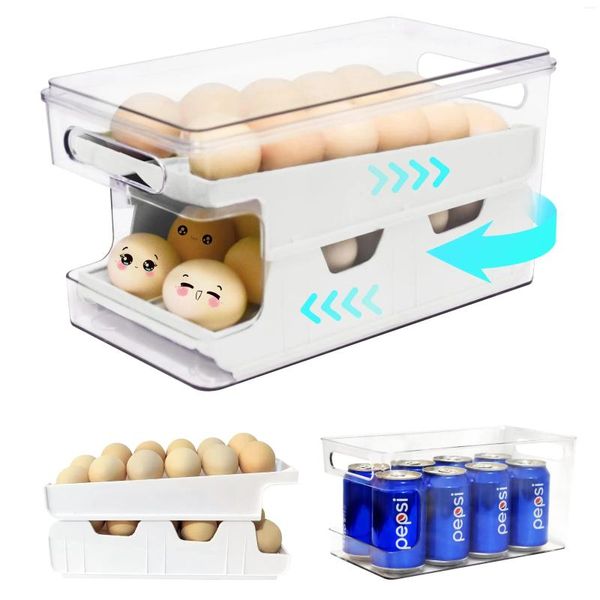 Garrafas de armazenamento para ovos de ovos refrigerador plástico 24 recipiente de recipiente contagem de refriger