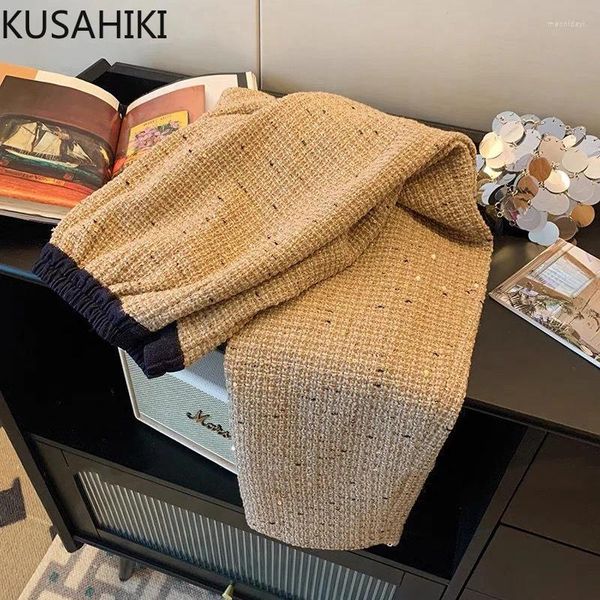 Frauenhose Kusahiki Mode Pailletten Tweed Kausaler Hose Herbst Winter Frauen 2024 hohe Taille Elegante Korea lange Hosen