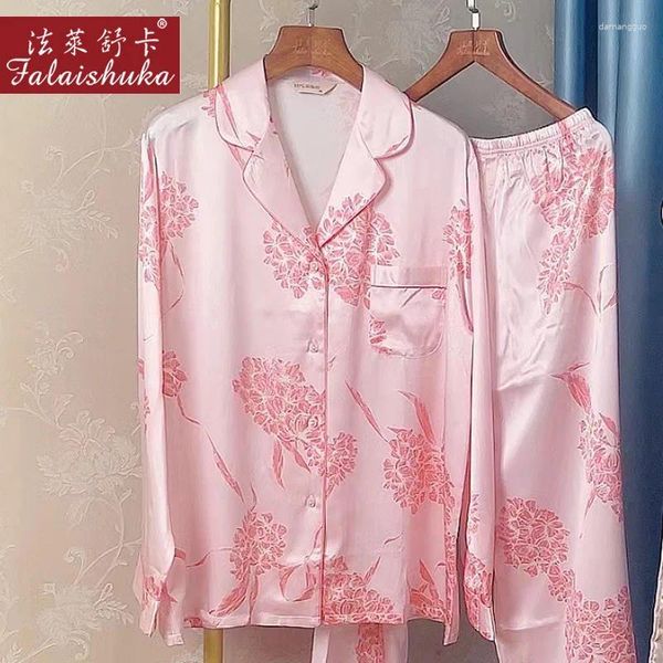 Женская одежда для сна 16 Momme Fashion Flower Natural Silk Pajama Устанавливает женские корейские цифровые живопись с длинным рукавом подлинная пижама T8701