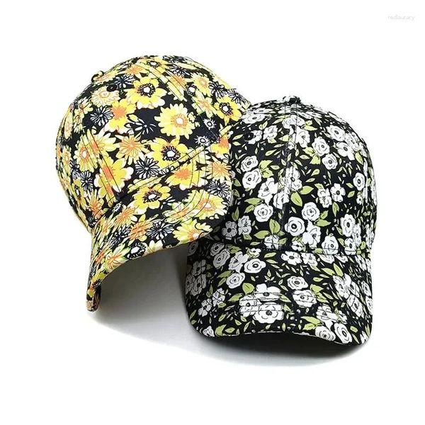 Tappi a sfera Four Seasons Polyester Flower Print Casquette Baseball Cappellini da esterna regolabili Cappelli a snapback per donne 27