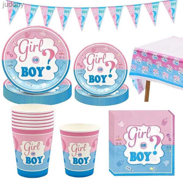 Annunci di plastica usa e getta rosa ragazzo blu o ragazza doccia di genere baby shower party tavoli usa e getta set di carta tazza di carta tazza di palloncini Articolo di decorazione WX