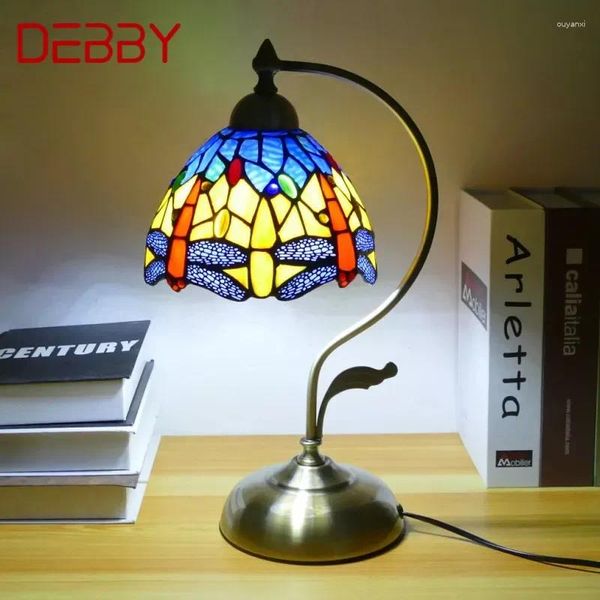 Lâmpadas de mesa Debby Tiffany Lamp American Retro Room Quarto Luxuoso Villa El Stilays Glass Desk