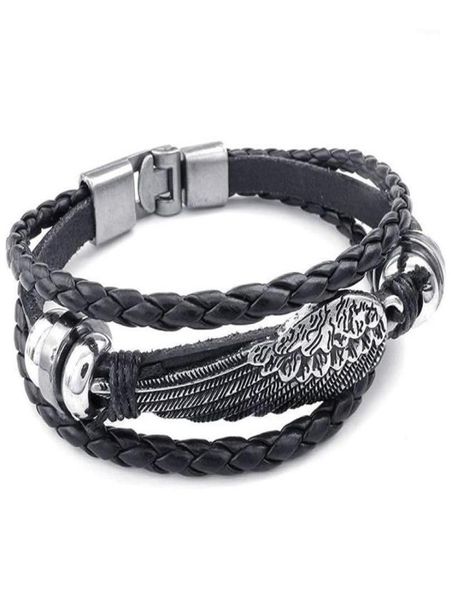 Bracelets de charme retro metal fivela de fivela jóia ala anjo anjo trança alia de couro