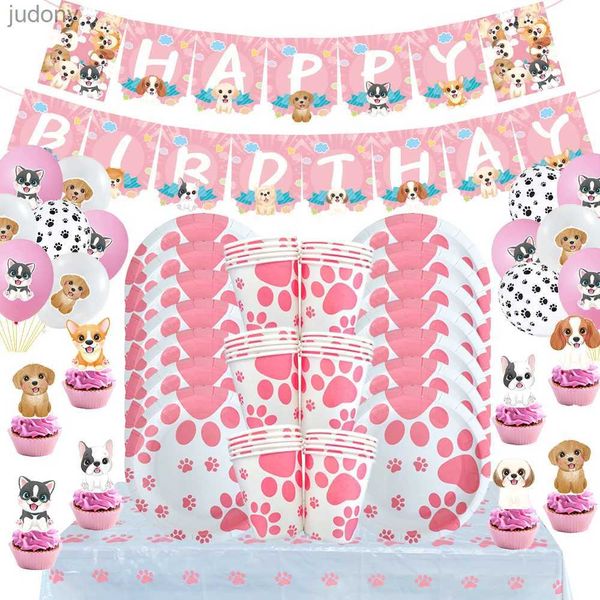 Decoração de mesa de mesa de plástico descartável Pink Claw tem tema de aniversário de decoração descartável de mesa de mesa de mesa de tapetes de copo decoração de cães decoração de bebê suprimentos de chá de bebê wx