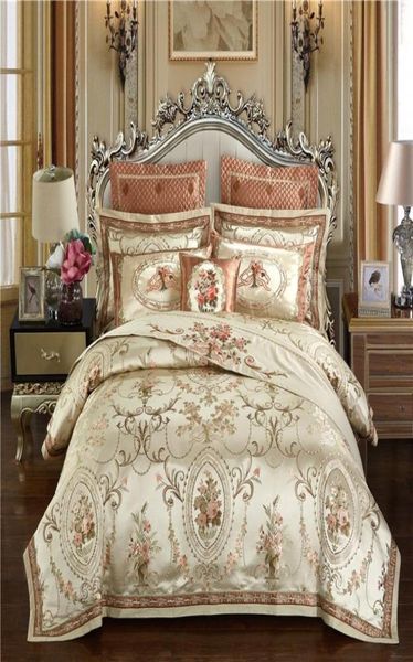 Золотой цвет Европы роскошные королевские постельные принадлежности наборы Queen King Size Size Satin Jacquard подмодея