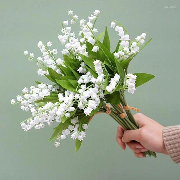 Dekoratif Çiçekler 6 Çatal Beyaz Yapay Çiçek Sahte Plastik El Yapımı Ev Dekorasyon Tesisi Duvar Düğün Ev Ürünleri Gelin Holding