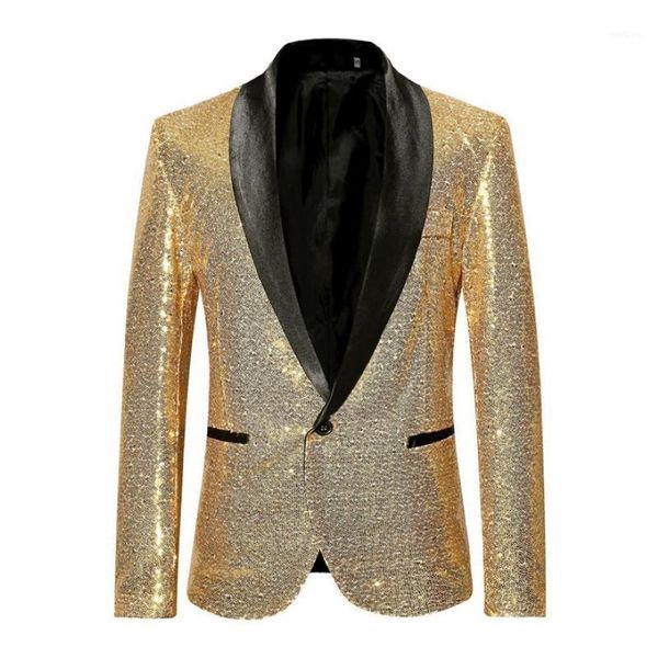 Ternos masculinos Blazers brilhantes lantejoulas de ouro Bling Glitter Blazer Men 2021 Shawl Collar Club DJ Mens Jacket Stage