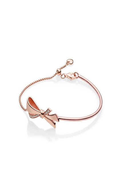 Women CZ Diamond 18K Rose Gold Brilliant Bow Bracelet Caixa original para 925 Silver Bowknot Tamanho ajustável Corrente de mão Bracelelet Set6693235