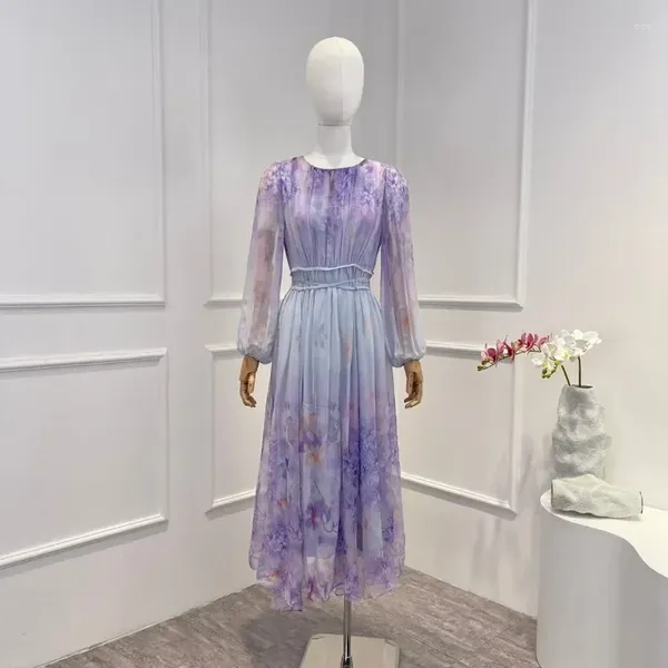 Vestidos casuais 2024 verão outono mais recente estilo de férias roxo vermelho solto vestido de manga longa de tamanho longo