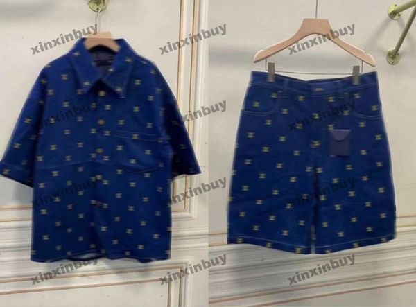 Xinxinbuy Men Designer T-Shirt 2024 Italia Gold Letter Remodery Set Denim Set di cotone a manica corta Donne blu nero grigio khaki m-3xl
