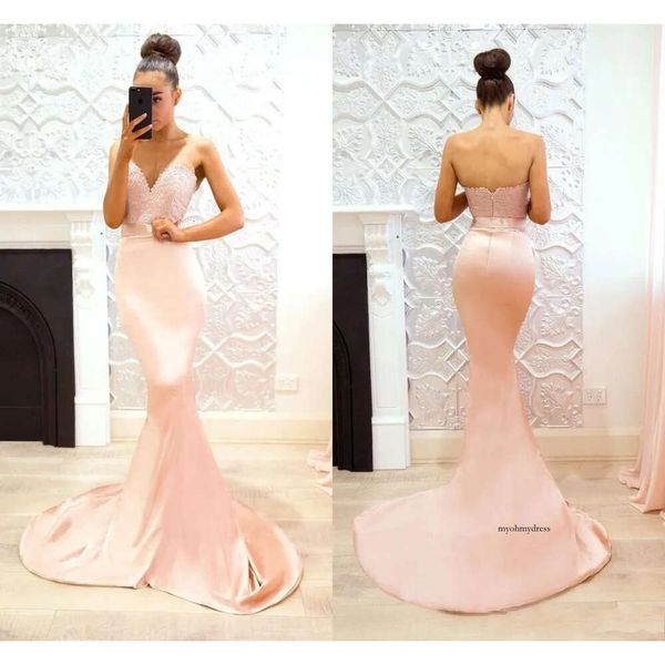 Şeftali Pembe Dantel Denizkızı Prom Sevgilim Zemin Uzunluğu Aplike Resmi Elbiseler Akşam Partisi Gowns Vestidos de Fiesta Özel 0430