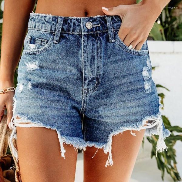 Frauen Jeans Sommerhand am Fransen am Fransen Loch bequeme Denim-Shorts Frauen