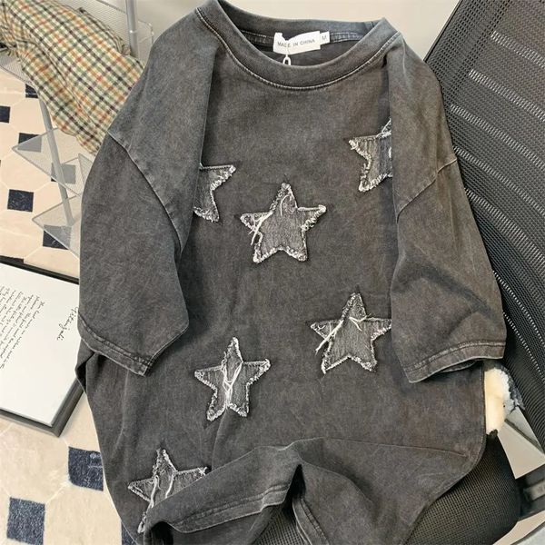 T-shirt American Retro Autumn Stary Sky Pattern Design Adequado para homens e mulheres estilo coreano Sleep Short Sleep Couples 240426