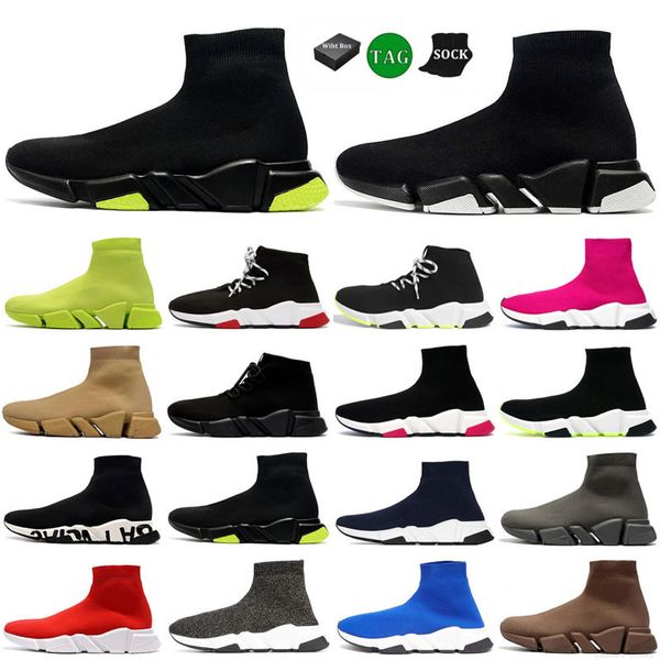 2024 Luxo Graffiti Mens Designer Soas Sapatos Botas Treinador de Velocidade Preto Branco Velocidade Vermelha 2.0 Clear Sole Running Socks Designers Plataformas Soakers