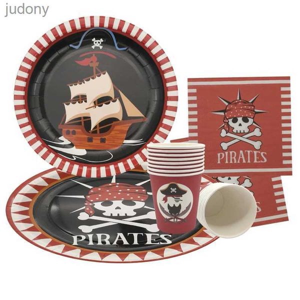 Mesa de mesa de plástico descartável 8 peças de pirata caveira de navios de papel impressos de papel guardanapositários de aniversário festas de aniversário de halloween pirata decorações de festas com tema wx