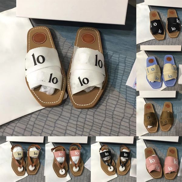 Sandali legnosi per donne da donna lettere in tessuto in tela muli bassi tacchi di moda da donna di lusso scarpe casual pantofole scivolo in legno infradito da donna