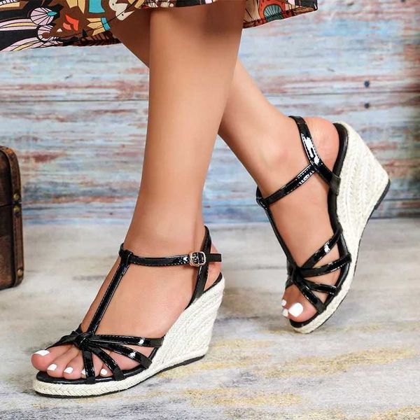 Sandals Fashion Wedge High Heels Women Women Summer Gladiator Strappy Platform Scarpe per il tallone di canapa Design Light Sandalias H240430