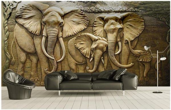 3d Wallpaper Custom po Wandgemälde Golden geprägter Elefant -TV -Hintergrund Home Decor 3d Wandgemälde Tapete für Wände 3 D8116897